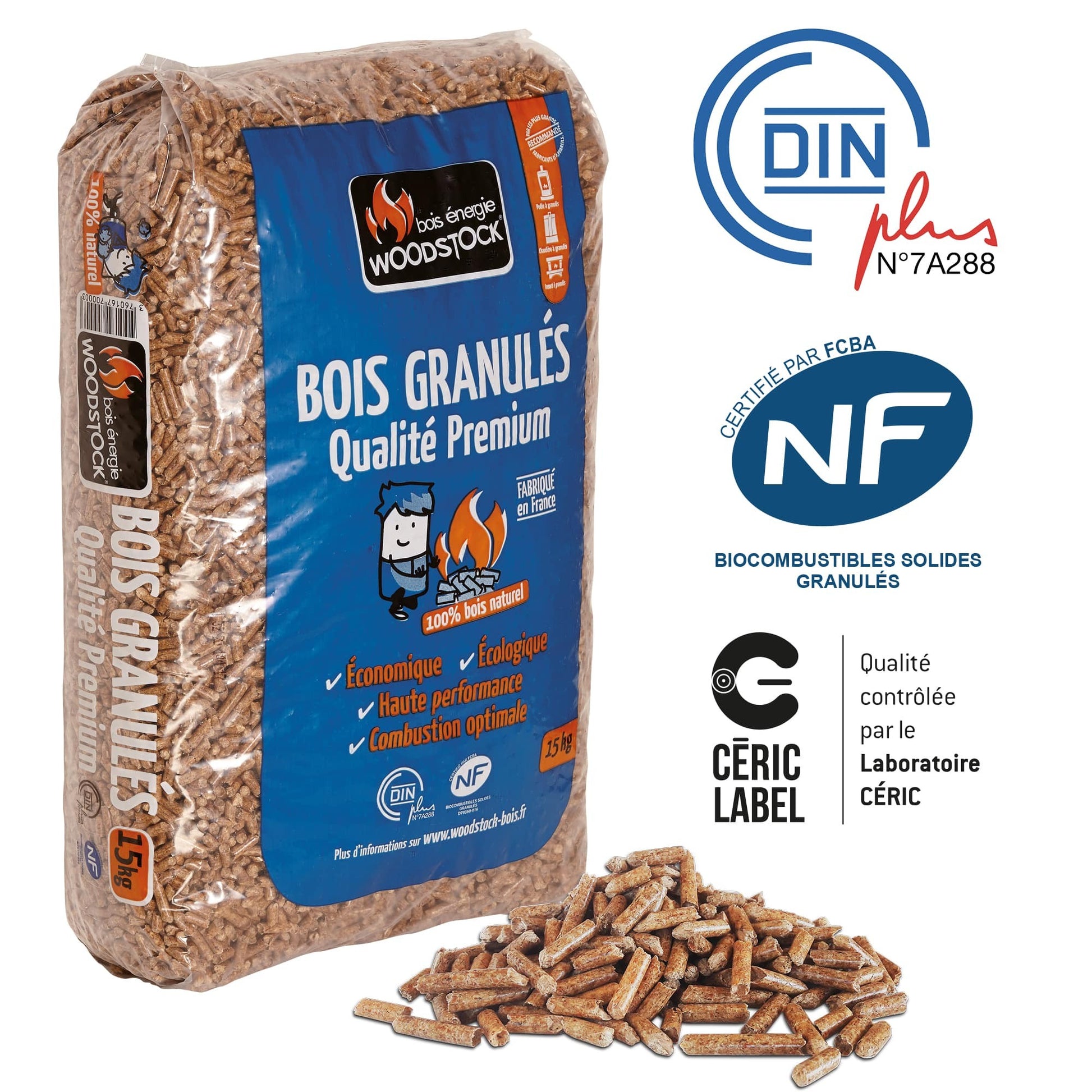 Granulés Bois Woodstock Premium: Chauffage Écologique, Palette 66 Sacs 15kg Durables